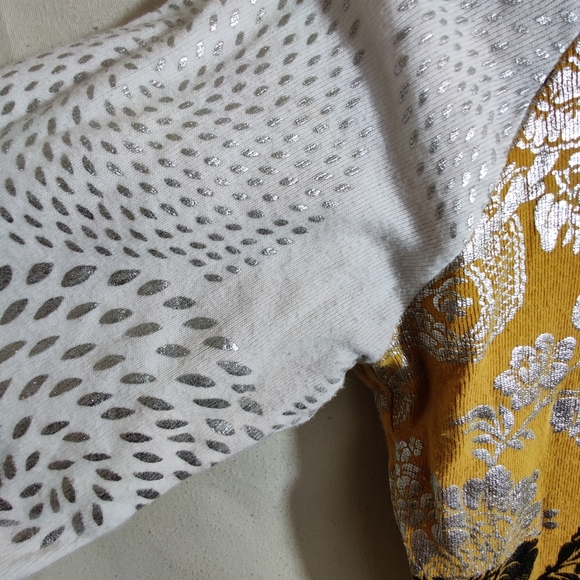 CUSTO BARCELONA White & Yellow Mid Sleeve Scoop Neck Traditional Design Shirt M - Picture 12 of 13